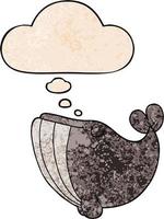cartoon whale and thought bubble in grunge texture pattern style vector