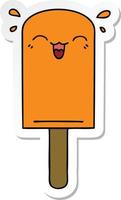 sticker of a quirky hand drawn cartoon orange ice lolly vector