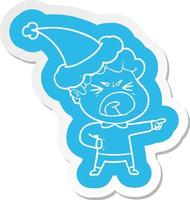 cartoon  sticker of a furious man wearing santa hat vector