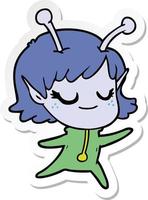 sticker of a smiling alien girl cartoon vector