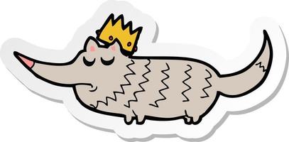 sticker of a cartoon little wolf with crown vector