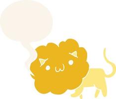 cute cartoon lion and speech bubble in retro style vector