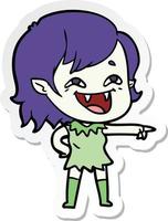 sticker of a cartoon laughing vampire girl vector