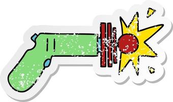 distressed sticker of a quirky hand drawn cartoon laser gun vector
