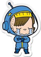 sticker of a cartoon crying astronaut girl vector