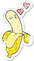 distressed sticker of a cartoon banana in love vector