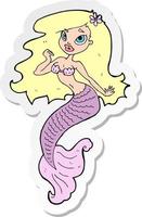 sticker of a cartoon pretty mermaid vector