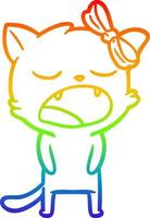 rainbow gradient line drawing cartoon cat meowing vector