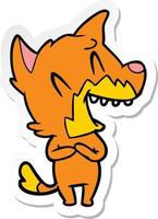 sticker of a laughing fox cartoon vector