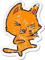 distressed sticker of a cartoon cat hissing vector