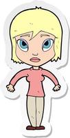 sticker of a cartoon woman shrugging shoulders vector