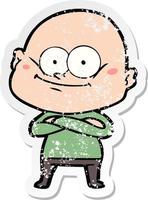 distressed sticker of a cartoon bald man staring vector