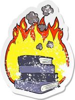 retro distressed sticker of a cartoon stack of books burning vector