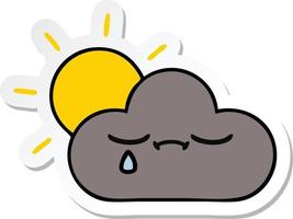 sticker of a cute cartoon storm cloud and sun vector