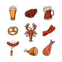 conjunto de icono de alimentos y bebidas de oktoberfest vector