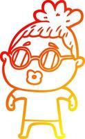 warm gradient line drawing cartoon woman wearing spectacles vector