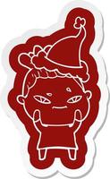 cartoon  sticker of a woman wearing santa hat vector