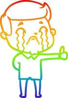 rainbow gradient line drawing cartoon man crying vector