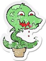 retro distressed sticker of a cartoon monster plant vector