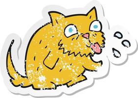 retro distressed sticker of a cartoon cat blowing raspberry vector