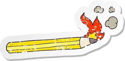 retro distressed sticker of a cartoon flaming pencil vector