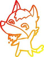 warm gradient line drawing cartoon hungry wolf vector