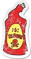 retro distressed sticker of a cartoon bleach bottle vector