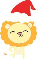 flat color illustration of a lion wearing santa hat vector