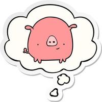 cartoon pig and thought bubble as a printed sticker vector