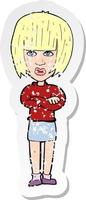 retro distressed sticker of a cartoon annoyed woman vector