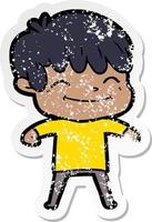 distressed sticker of a cartoon happy boy vector