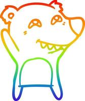rainbow gradient line drawing cartoon bear showing teeth vector