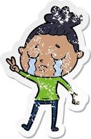 distressed sticker of a cartoon crying woman vector