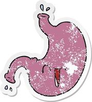 pegatina angustiada de un estómago feliz de dibujos animados vector