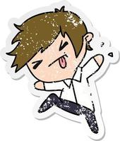 distressed sticker cartoon of a kawaii cute boy vector