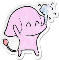 distressed sticker of a cute cartoon elephant spouting water vector