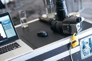 medium format photo camera connected to laptop computer