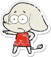 distressed sticker of a cartoon unsure elephant girl pointing vector