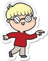 sticker of a cartoon boy wearing spectacles vector