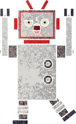 retro illustration style cartoon angry robot