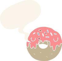 donut de dibujos animados y bocadillo de diálogo en estilo retro vector