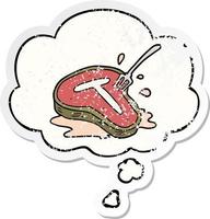 cartoon steak and thought bubble as a distressed worn sticker vector