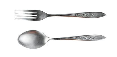 Stainless steel fork and spoon isolated on white background ,include clipping path photo