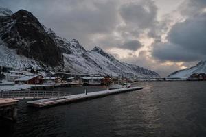 Traditional Norwegian fisherman's cabins and boats photo