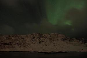 Aurora borealis Green northern lights above mountains photo