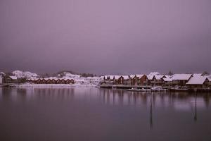 Traditional Norwegian fisherman's cabins and boats photo