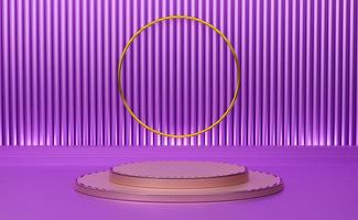 Podium with geometric shapes empty in purple or violet composition for modern stage display and minimalist mockup ,abstract showcase background ,Concept 3d illustration or 3d render photo