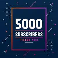 Thank you 5000 subscribers, 5K subscribers celebration modern colorful design. vector