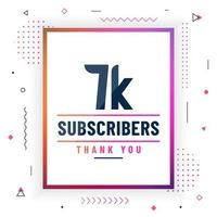 Thank you 7K subscribers, 7000 subscribers celebration modern colorful design. vector