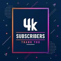 Thank you 4K subscribers, 4000 subscribers celebration modern colorful design. vector